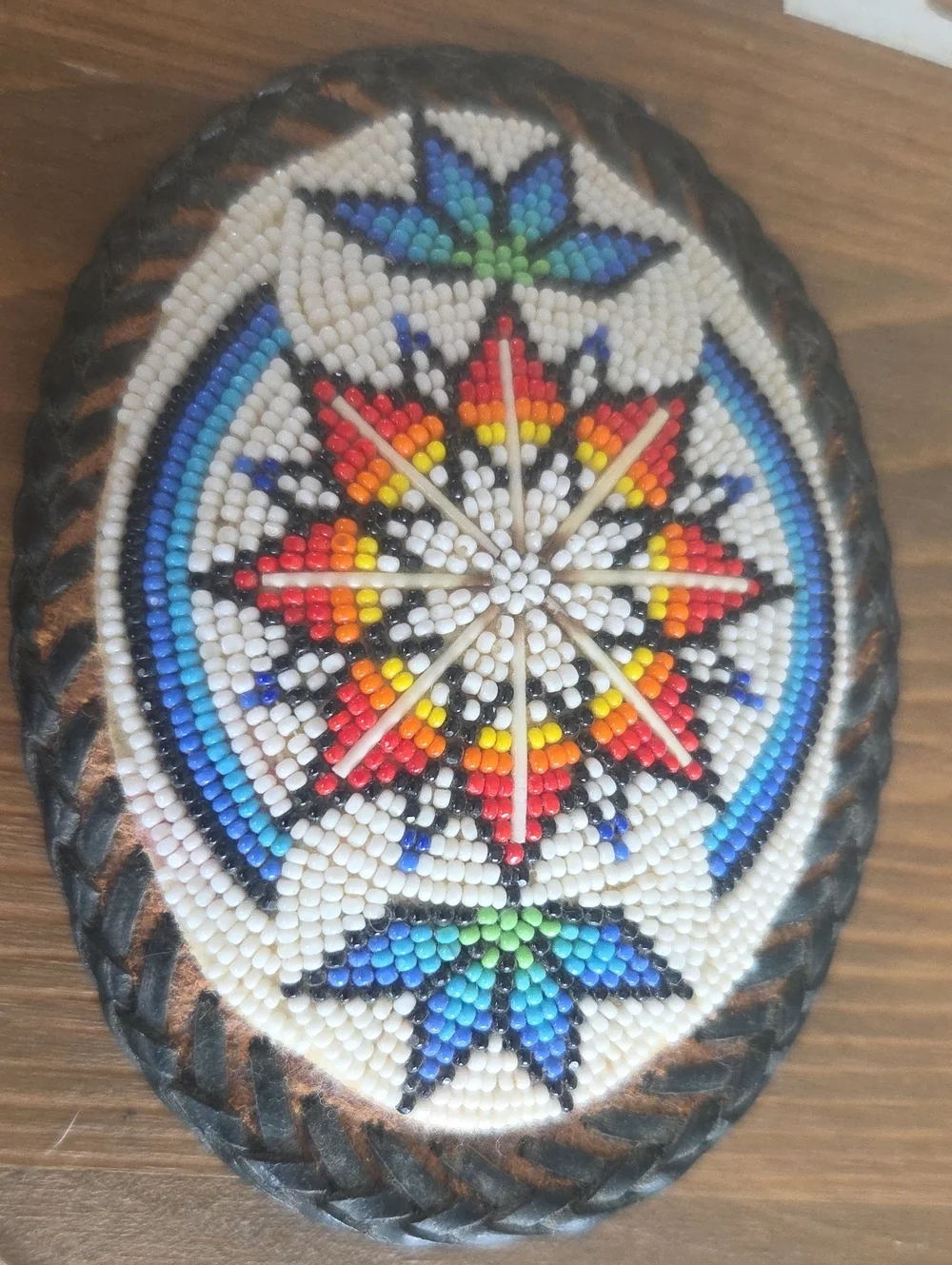 Vintage Navajo Handmade Beaded Oval Belt Buckle - Multicolor